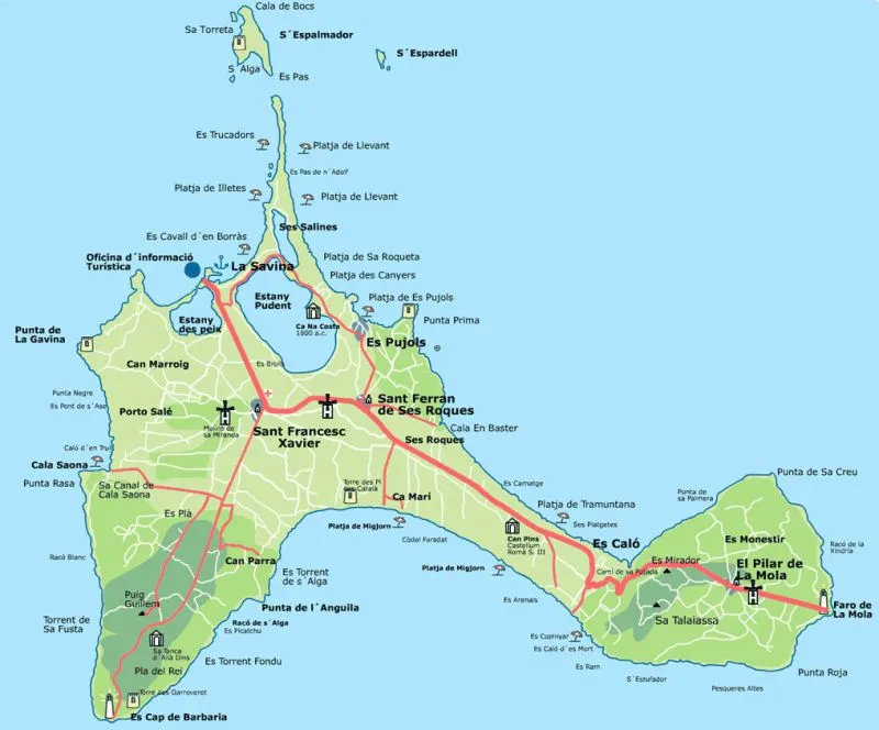 Cartina dell'isola di Formentera mappa isola formentera